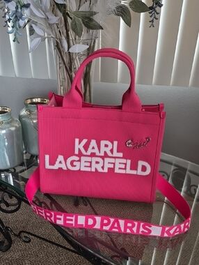 Karl Lagerfeld Hot Pink Canvas Logo Tote with Strap